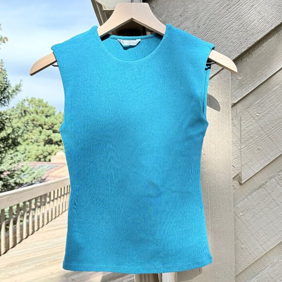 EUC Zara Aqua Ribbed Knit Shell Tank with Shelf Liner - Picture 1 of 7